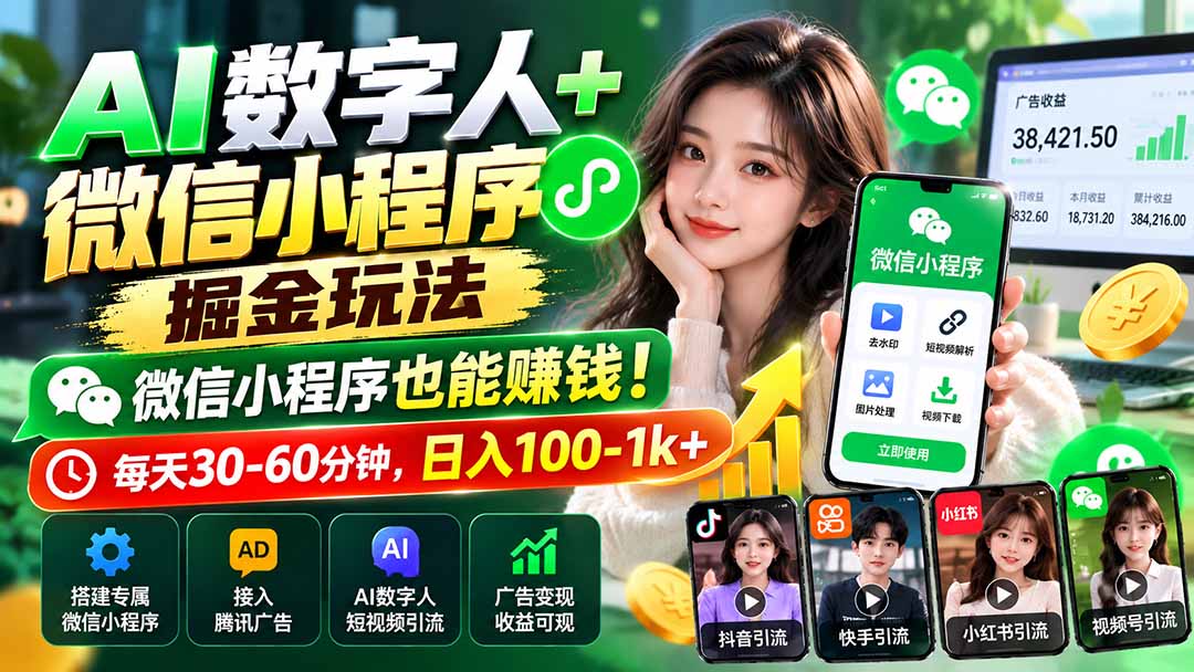 AI数字人+微信小程序掘金玩法：微信小程序也能赚钱！每天30-60分钟，日入100-1k+-问小徐资源库