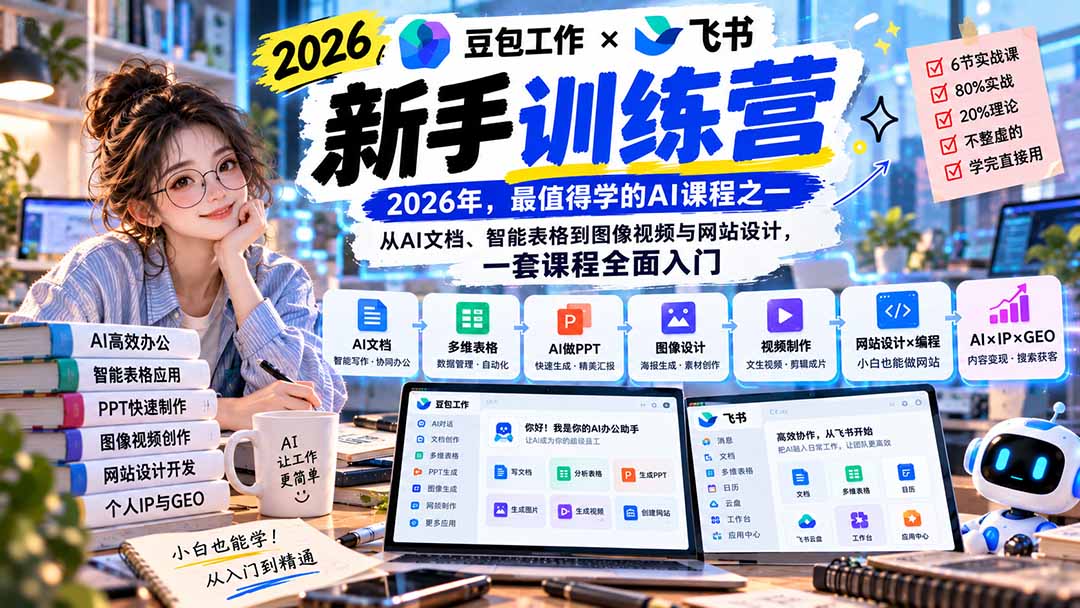 2026豆包工作+飞书新手训练营-9月新课：从AI文档、智能表格到图像视频与网站设计，一套课程全面入门-问小徐资源库
