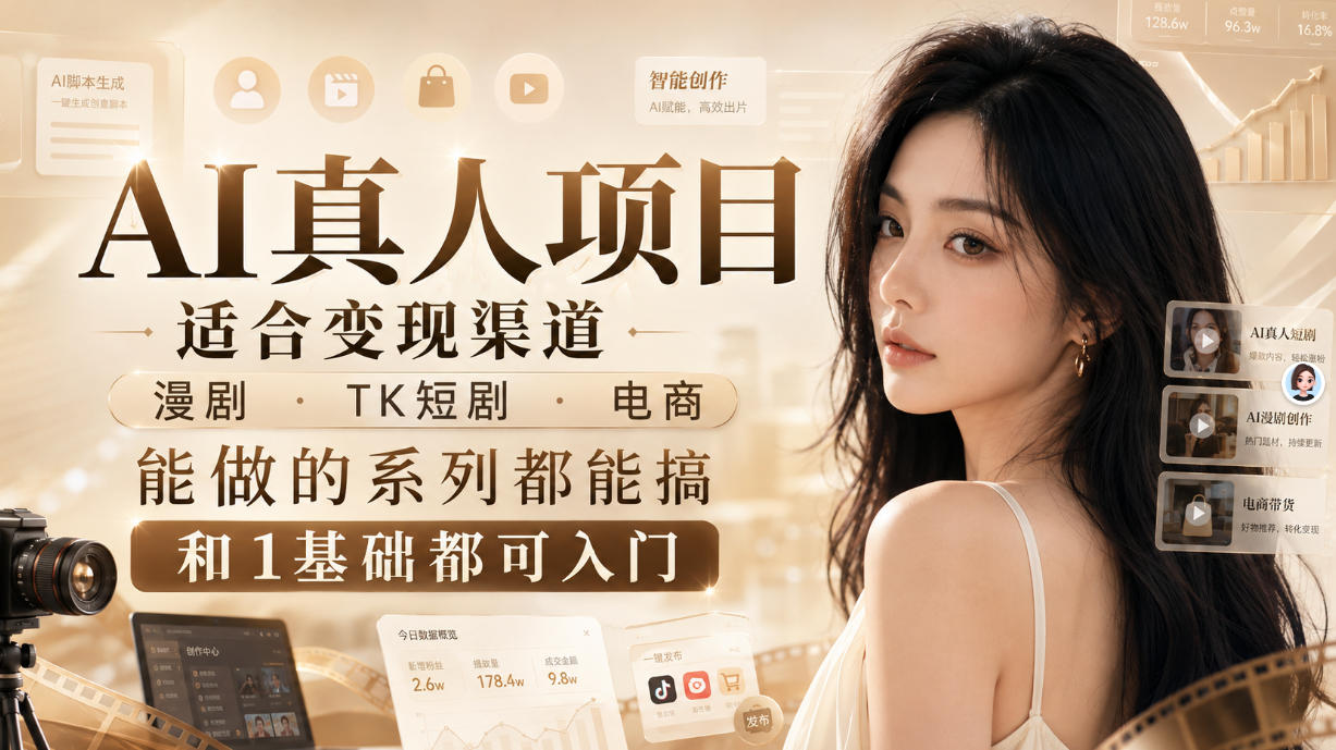 AI真人项目，适合变现渠道，漫剧，TK短剧，电商，能做的系列都能搞，0和1基础都可入门-问小徐资源库