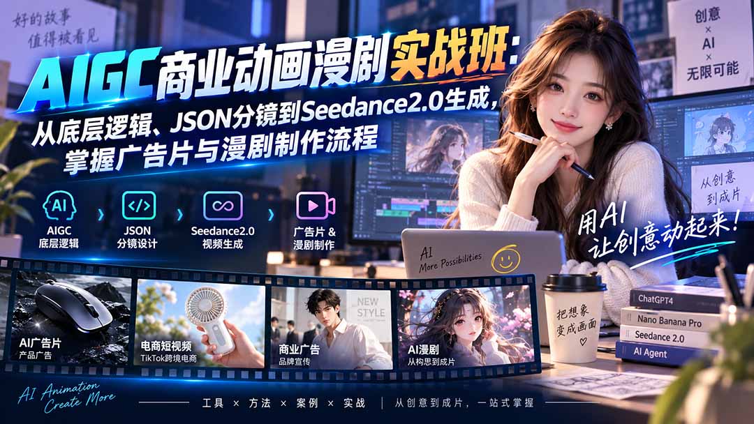 AIGC商业动画漫剧实战班-更新：从底层逻辑、JSON分镜到Seedance2.0生成，掌握广告片与漫剧制作流程-问小徐资源库