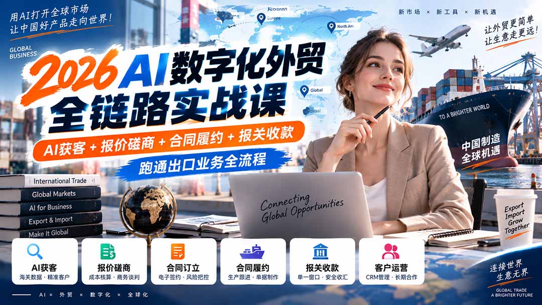 2026AI数字化外贸全链路实战课：AI获客+报价磋商+合同履约+报关收款，跑通出口业务全流程-问小徐资源库