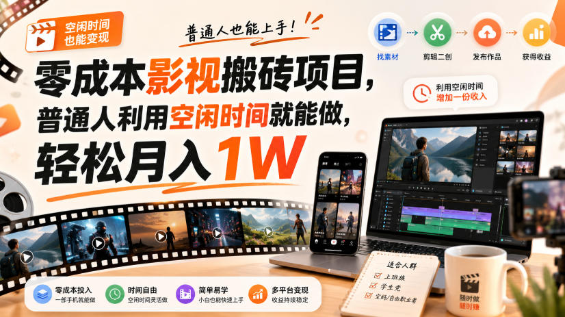 零门槛影视搬砖项目,月入万元,玩法稳定普通人可落地的长期副业!-问小徐资源库