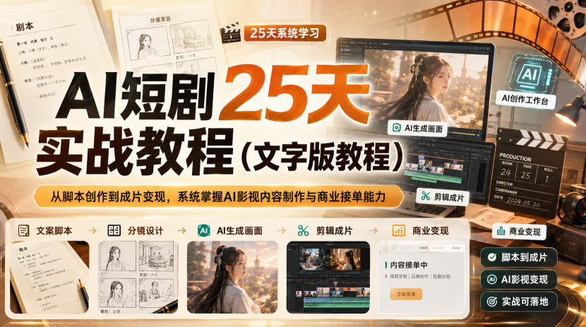 AI短剧25天实战教程(文字版教程)，从脚本创作到成片变现，系统掌握AI影视内容制作与商业接单能力-问小徐资源库