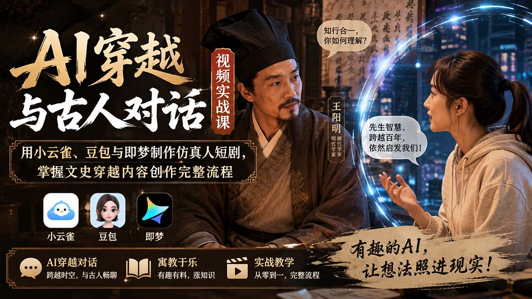 AI穿越与古人对话视频实战课:用小云雀、豆包与即梦制作仿真人短剧,掌握文史穿越内容创作完整流程-问小徐资源库
