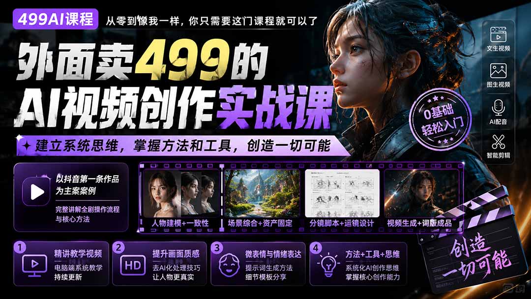 外面卖499的AI视频创作实战课：建立系统思维，掌握方法和工具，创造一切可能。-问小徐资源库