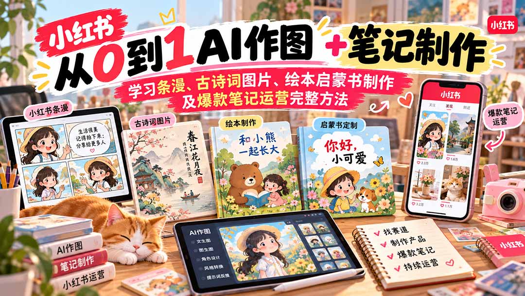 2026小红书AI内容创作从0到1:学习条漫、古诗词图片、绘本启蒙书制作及爆款笔记运营完整方法-问小徐资源库