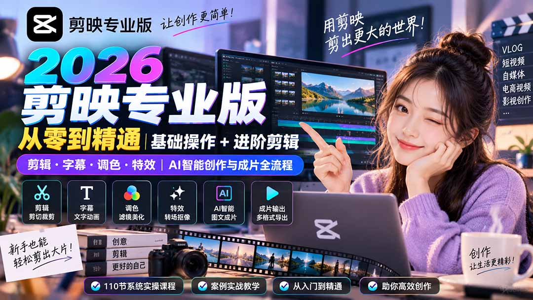 2026剪映专业版从零到精通｜基础操作+进阶剪辑｜剪辑·字幕·调色·特效｜AI智能创作与成片全流程-问小徐资源库