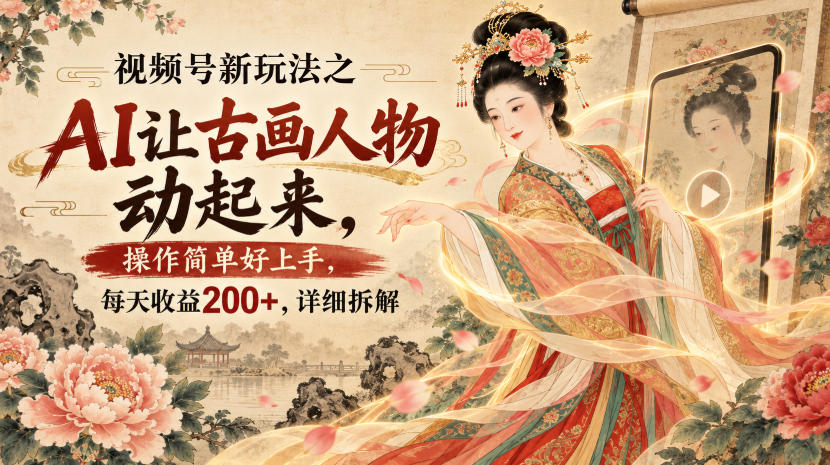 视频号新玩法之AI让古画人物动起来，操作简单好上手，每天收益200+，详细拆解-问小徐资源库