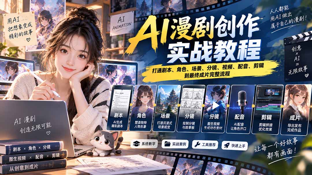 2026 AI漫剧创作实战教程：打通剧本、角色、场景、分镜、视频、配音、剪辑到最终成片完整流程-问小徐资源库