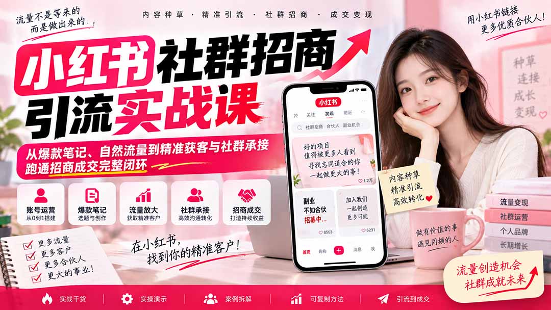 小红书社群招商引流实战课-无水印:从爆款笔记、自然流量到精准获客与社群承接,跑通招商成交完整闭环-问小徐资源库