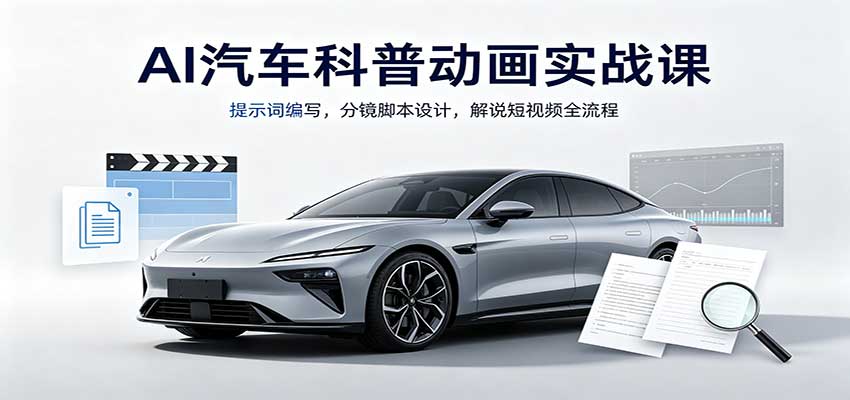 AI汽车科普动画实战课：提示词编写，分镜脚本设计，解说短视频全流程-问小徐资源库