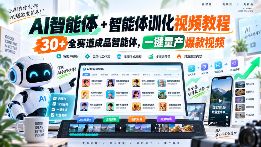【无水印】AI智能体+智能体训化视频教程，30+全赛道成品智能体，一键量产爆款视频【更新】-问小徐资源库