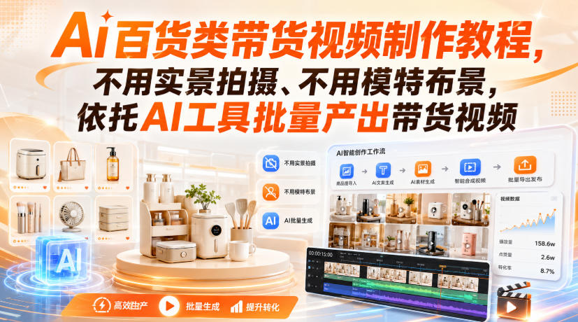 Ai百货类带货视频制作教程,不用实景拍摄、不用模特布景,依托AI工具批量产出带货视频-问小徐资源库