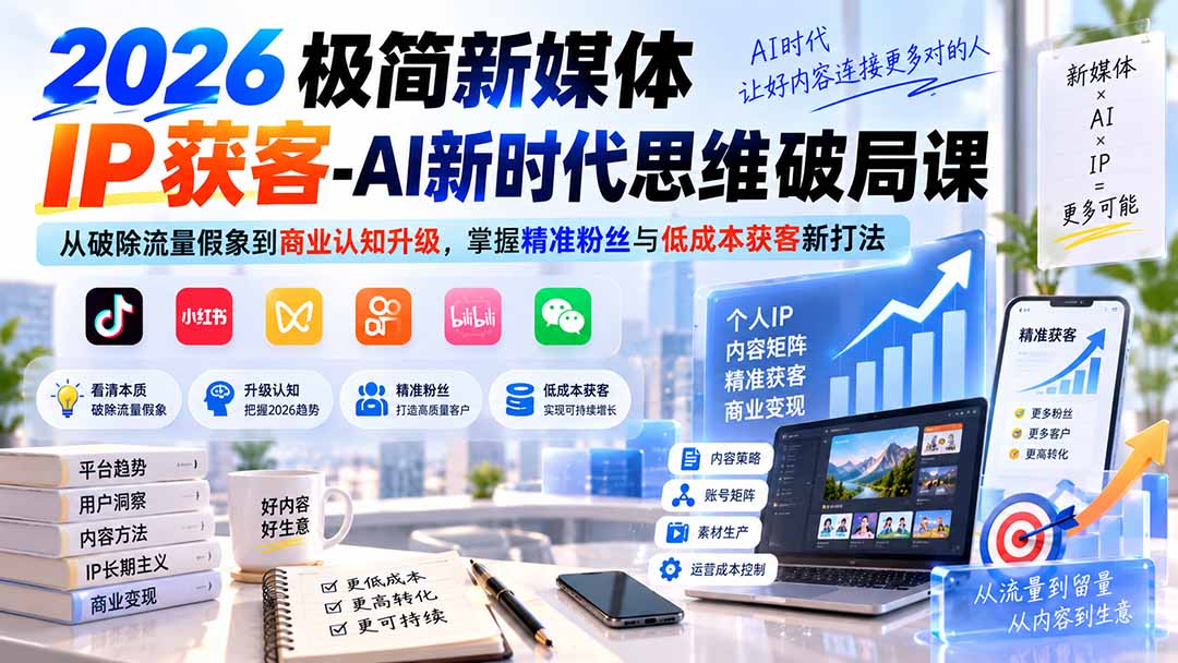 2026极简新媒体IP获客-AI新时代思维破局课：从破除流量假象到商业认知升级，掌握精准粉丝与低成本获客新打法-问小徐资源库