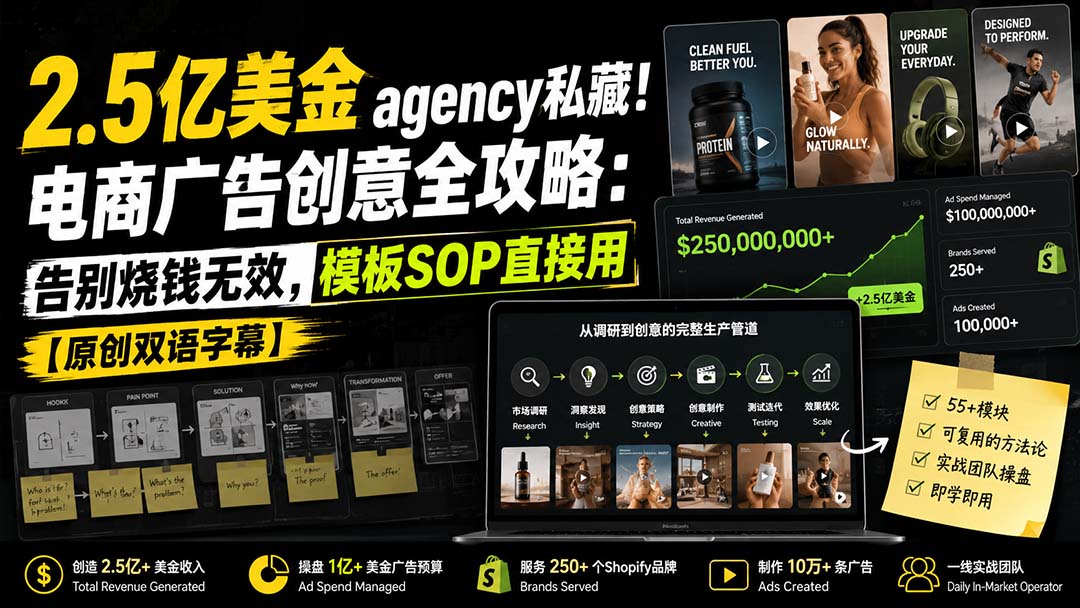 2.5亿美金agency私藏！电商广告创意全攻略：告别烧钱无效，模板SOP直接用【原创双语字幕】-问小徐资源库