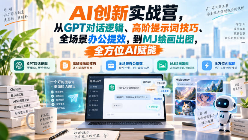 AI创新实战营,从GPT对话逻辑、高阶提示词技巧、全场景办公提效,到MJ绘画出图,全方位AI赋能-问小徐资源库