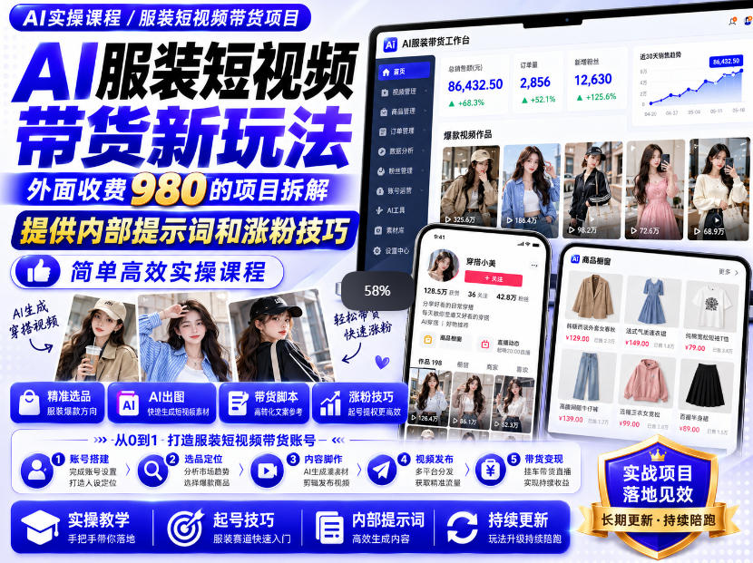 外面收费980AI快手带货系统课程，内部课程首次外放，操作简单高效，一分钟一条爆款视频-问小徐资源库