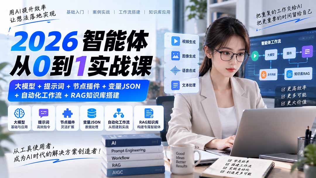 2026智能体从0到1实战课｜大模型+提示词+节点插件+变量JSON+自动化工作流+RAG知识库搭建-问小徐资源库