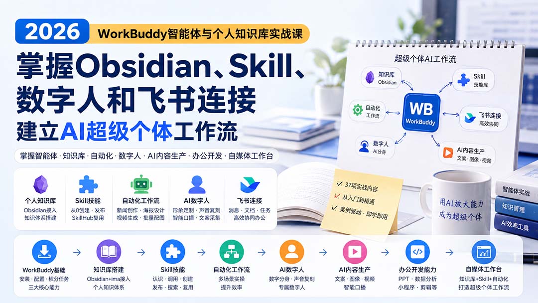 2026 WorkBuddy智能体与个人知识库实战课：掌握Obsidian、Skill、数字人和飞书连接，建立AI超级个体工作流-问小徐资源库