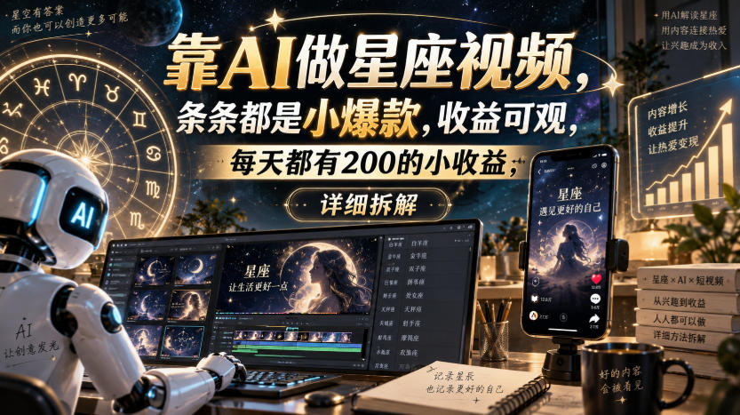靠AI做星座视频,条条都是小爆款,收益可观,每天都有200的小收益,详细拆解-问小徐资源库