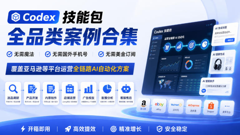 Codex技能包全品类案例合集，无需魔法、无需国外手机号、无需美金订阅，覆盖亚马逊等平台运营全链路AI自动化方案-问小徐资源库