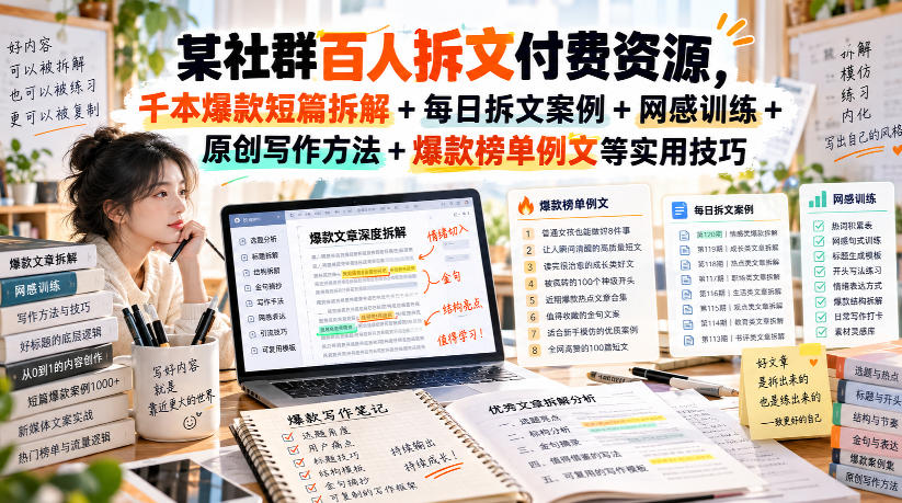 某社群百人拆文付费资源，千本爆款短篇拆解+每日拆文案例+网感训练+原创写作方法+爆款榜单例文等实用技巧(持续更新)-问小徐资源库