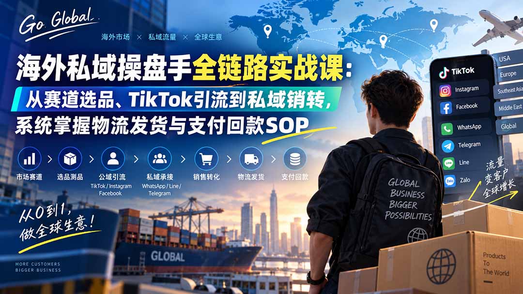 海外私域操盘手全链路实战课:从赛道选品、TikTok引流到私域销转,系统掌握物流发货与支付回款SOP-问小徐资源库