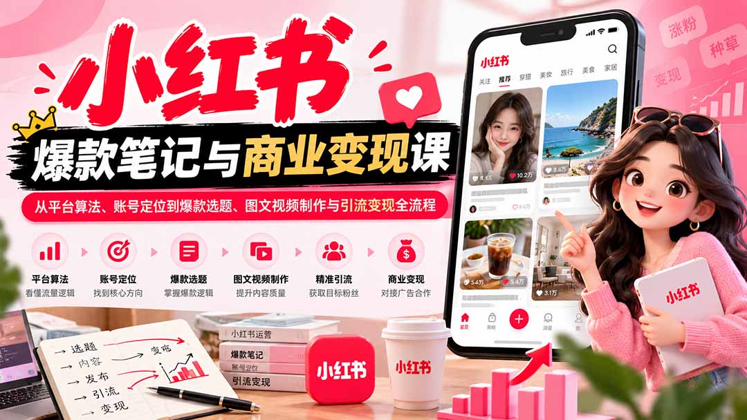 2026小红书爆款笔记与商业变现课：从平台算法、账号定位到爆款选题、图文视频制作与引流变现全流程-问小徐资源库
