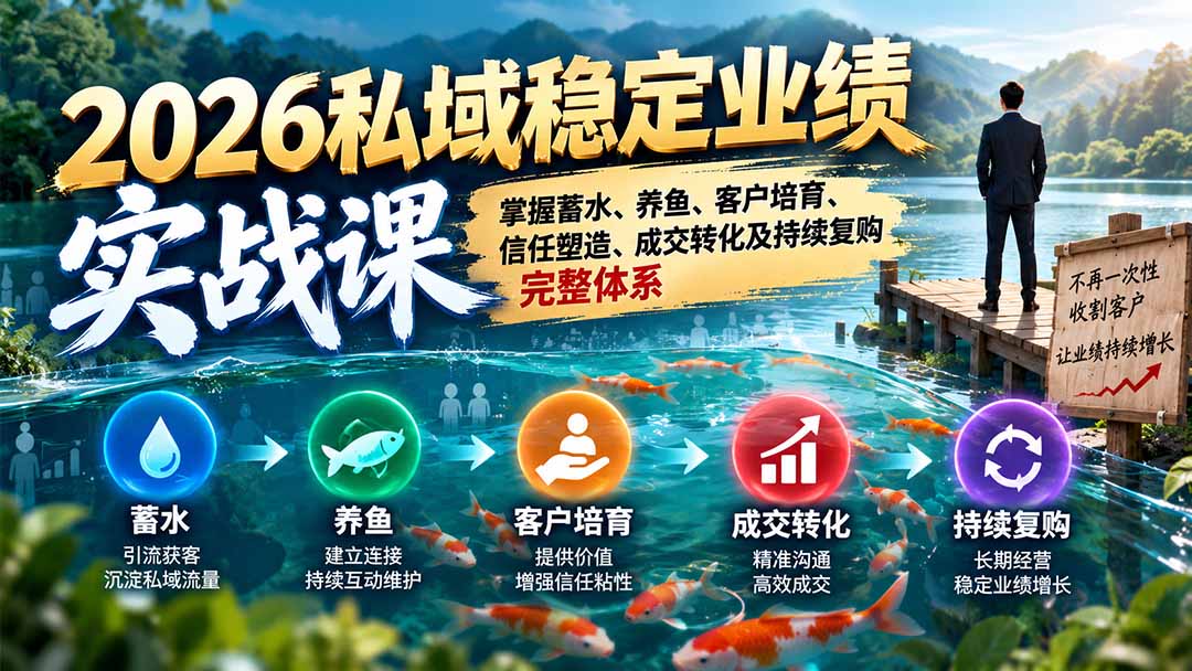 2026私域稳定业绩实战课：掌握蓄水、养鱼、客户培育、信任塑造、成交转化及持续复购完整体系-问小徐资源库