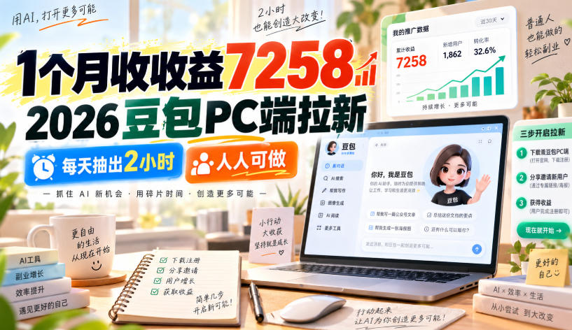 1个月收收益7258，2026豆包PC端拉新，每天抽出2小时，人人可做-问小徐资源库