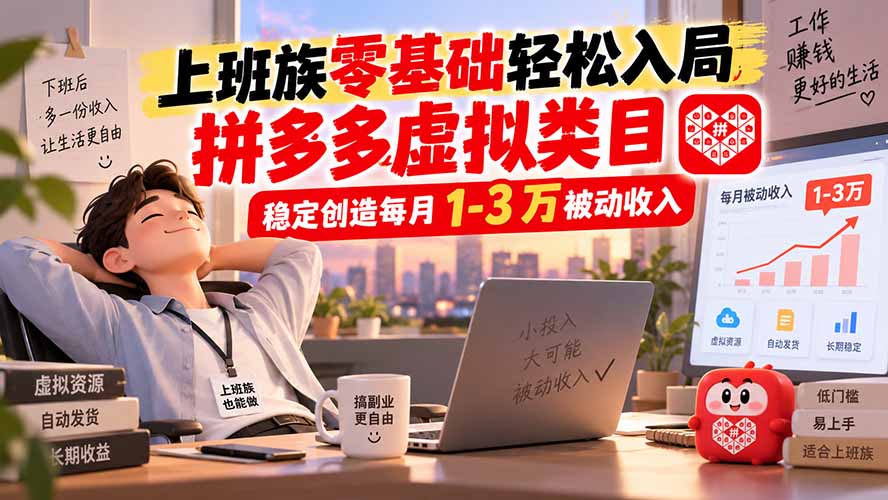 上班族零基础轻松入局,拼多多虚拟类目,稳定创造每月 1-3 万被动收入-问小徐资源库