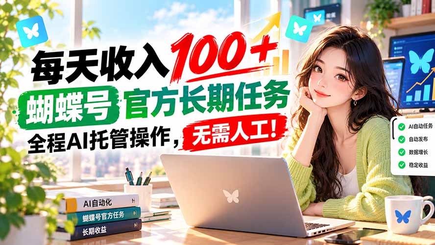 每天收入100+, 蝴蝶号官方长期任务, 全程ai托管操作,无需人工!-问小徐资源库