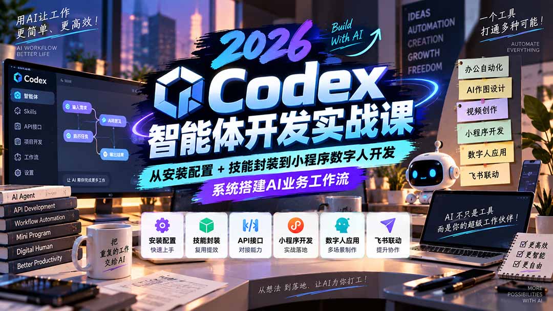 2026Codex智能体开发实战课：从安装配置+技能封装到小程序数字人开发，系统搭建AI业务工作流-问小徐资源库