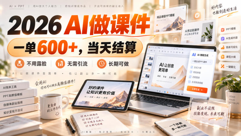 2026 AI做课件,一单600+,当天结算,不用露脸,无需引流,长期可做【揭秘】-问小徐资源库