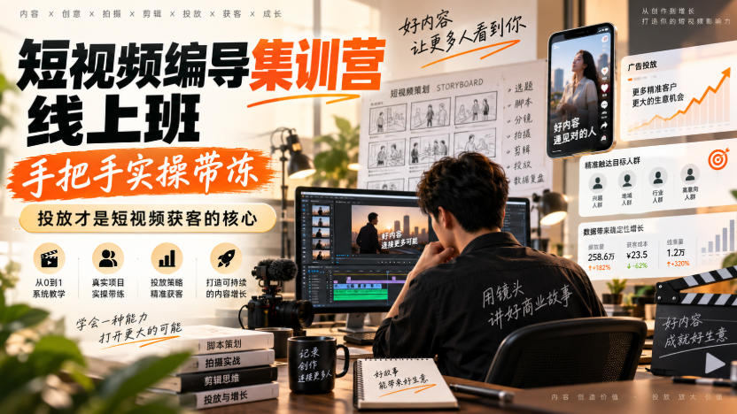 短视频编导集训营线上班，手把手实操带冻，投放才是短视频获客的核心-问小徐资源库