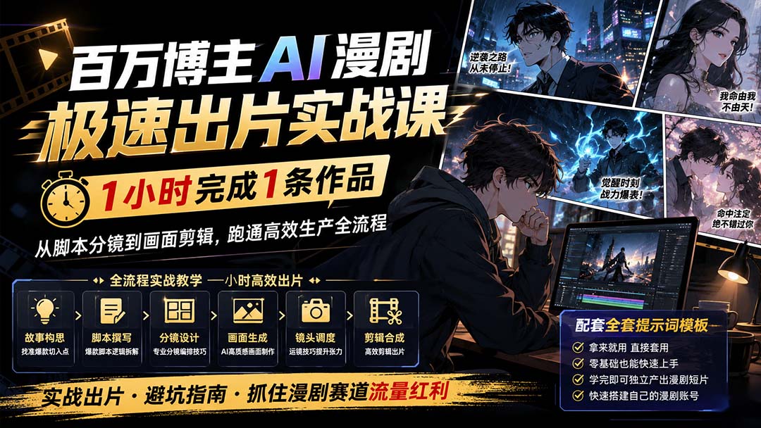 百万博主AI漫剧极速出片实战课:1小时产出条作品,从脚本分镜到画面剪辑,跑通高效生产全流程-问小徐资源库