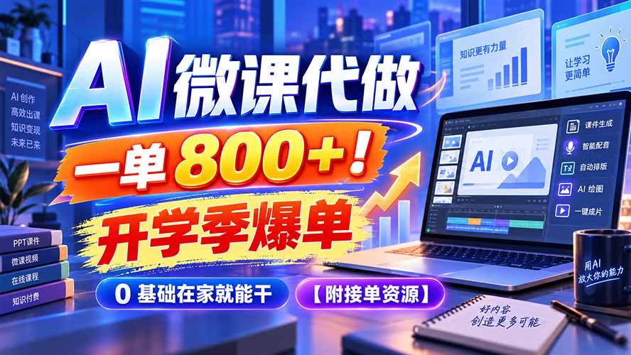 AI 微课代做，一单 800+！开学季爆单，0 基础在家就能干【附接单资源】-问小徐资源库