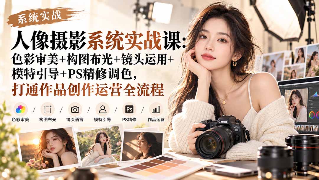 【无水印】人像摄影系统实战课：色彩审美+构图布光+镜头运用+模特引导+PS精修调色，打通作品创作运营全流程-问小徐资源库
