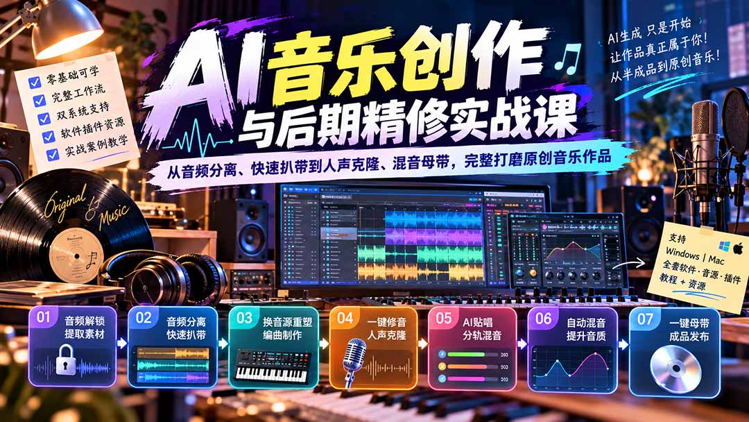 AI音乐创作与后期精修实战课:从音频分离、快速扒带到人声克隆、混音母带,完整打磨原创音乐作品-问小徐资源库