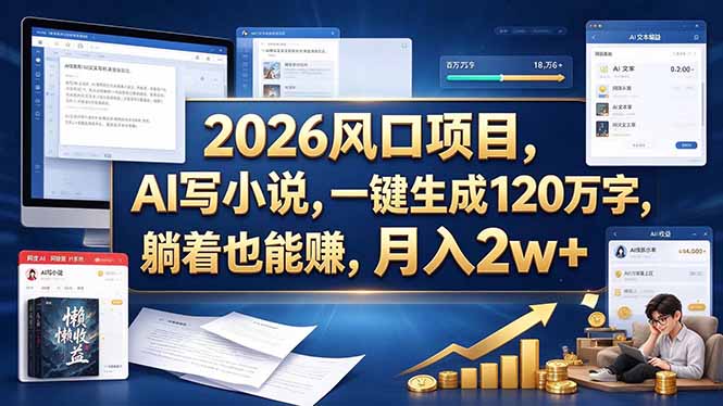 2026 风口项目,AI 写小说,一键生成 120 万字,躺着也能赚,月入 2w +-问小徐资源库