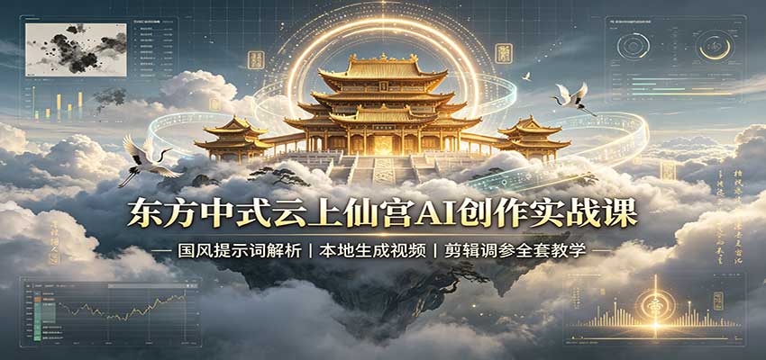 东方中式云上仙宫AI创作实战课:国风提示词解析,本地生成视频,剪辑调参全套教学-问小徐资源库