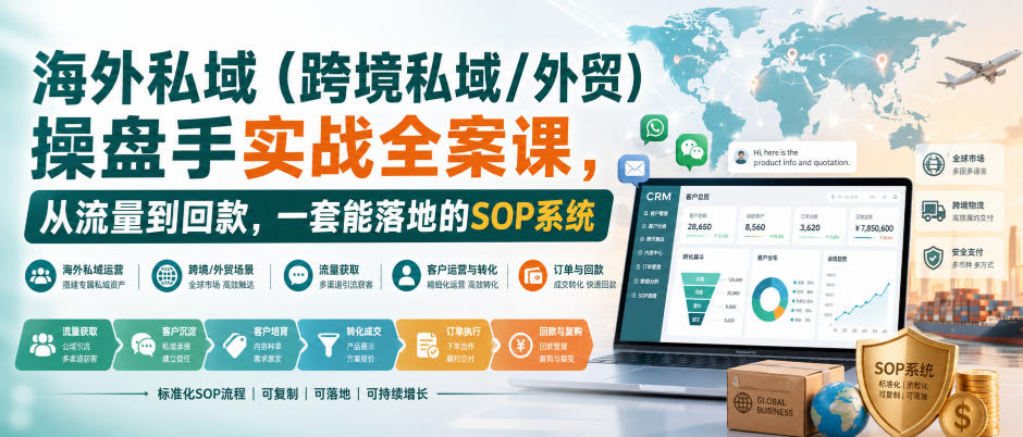 海外私域(跨境私域/外贸)操盘手实战全案课,从流量到回款,一套能落地的SOP系统-问小徐资源库