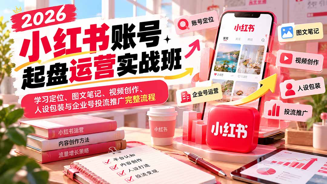 2026小红书账号起盘运营实战班：学习定位、图文笔记、视频创作、人设包装与企业号投流推广完整流程-问小徐资源库