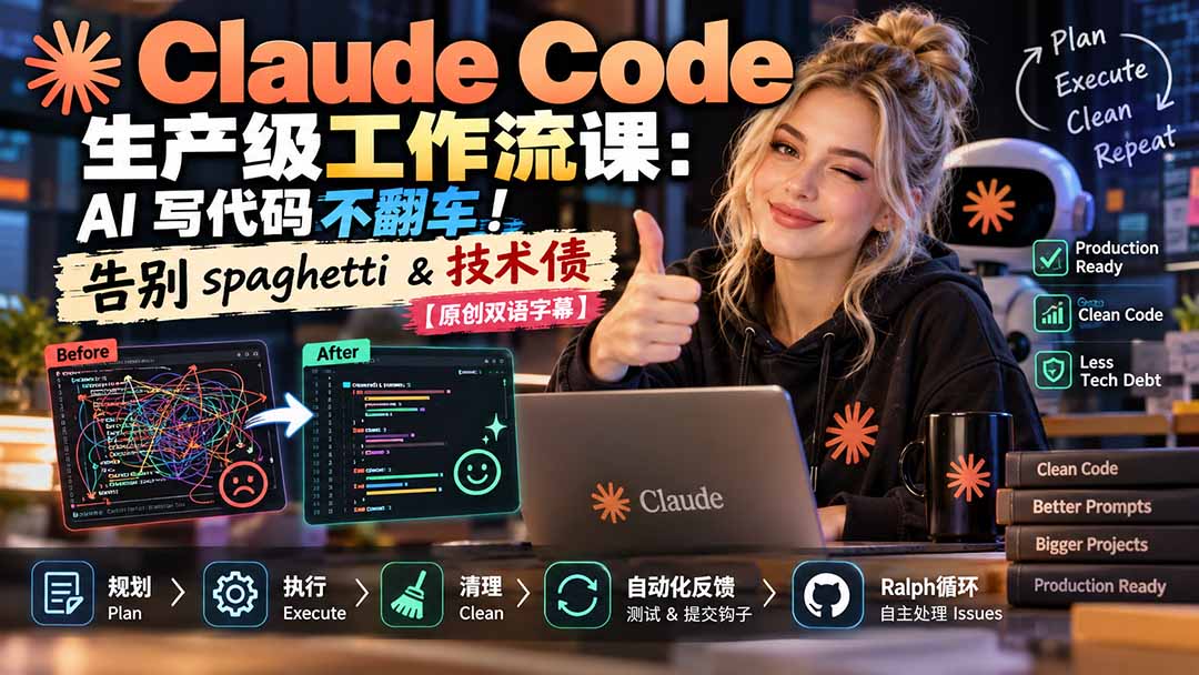 Claude Code 生产级工作流课：AI 写代码不翻车！告别 spaghetti & 技术债【原创双语字幕】-问小徐资源库