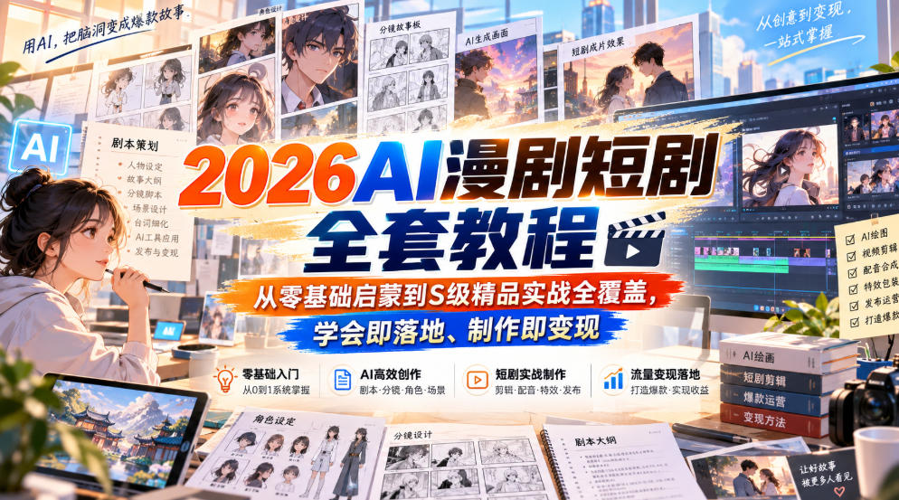 2026AI漫剧短剧全套教程，从零基础启蒙到S级精品实战全覆盖，学会即落地、制作即变现-问小徐资源库
