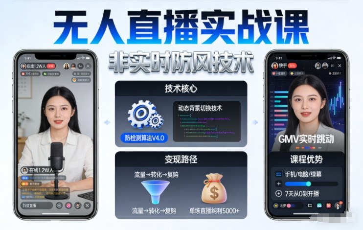 宝子哥无人直播实战课，非实时防风技术，聚焦抖音快手等平台直播带货，轻松开启直播变现之路(更新2026年08月31日)-问小徐资源库