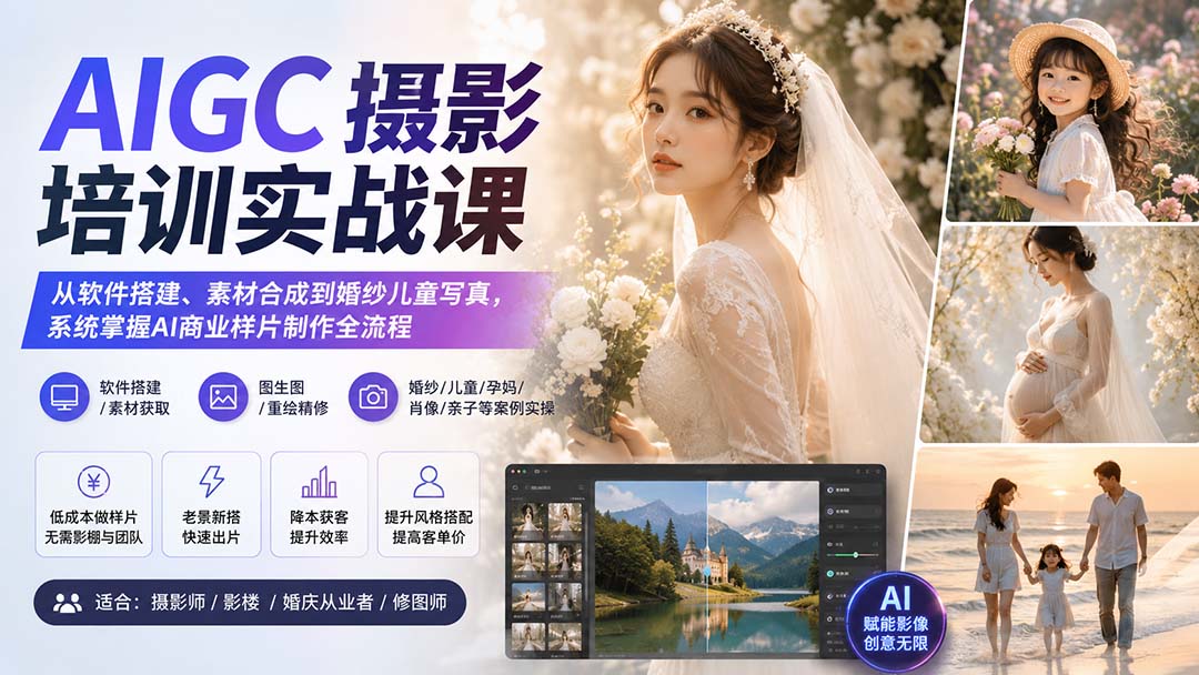 AIGC摄影培训实战课：从软件搭建、素材合成到婚纱儿童写真，系统掌握AI商业样片制作全流程-问小徐资源库