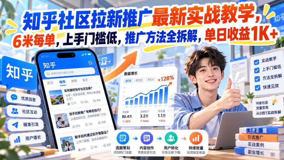 知乎社区拉新推广最新实战教学，6米每单，上手门槛低，推广方法全拆解，单日收益1K+！(更新0930)-问小徐资源库