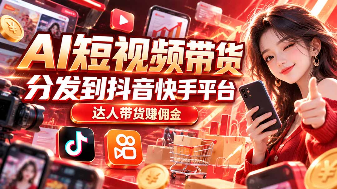 【AI短视频带货】分发到抖音快手平台,达人带货赚佣金-问小徐资源库