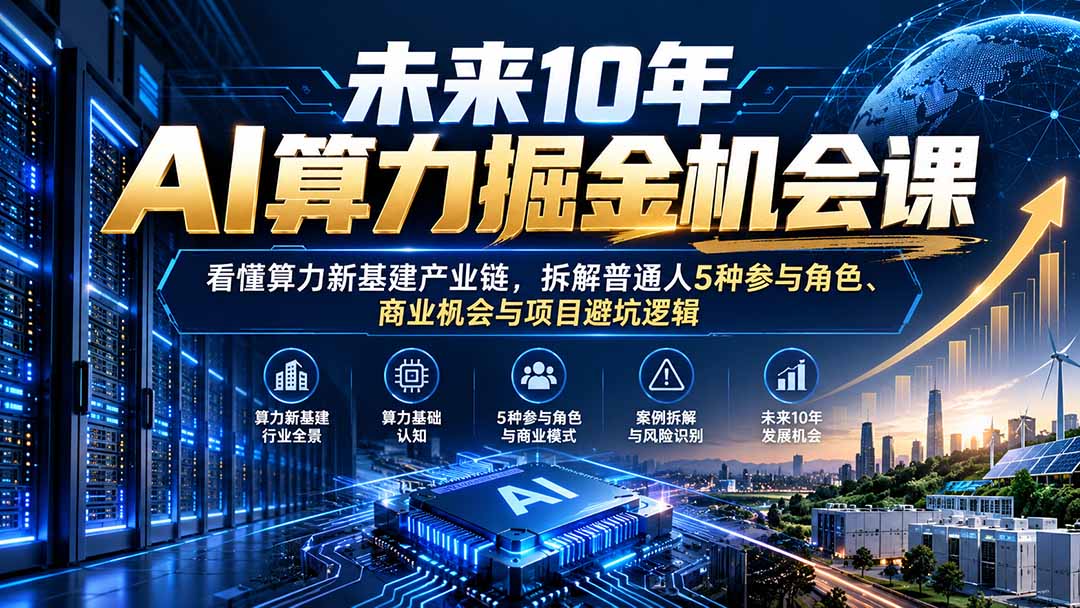 未来10年AI算力掘金机会课：看懂算力新基建产业链，拆解普通人5种参与角色、商业机会与项目避坑逻辑-问小徐资源库